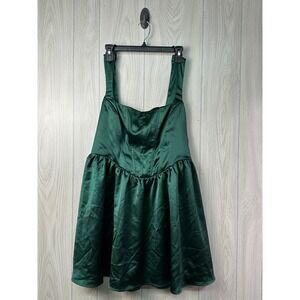 Wild Fable Women Green Smocked Square Neck Pinafore Mini Dress XL